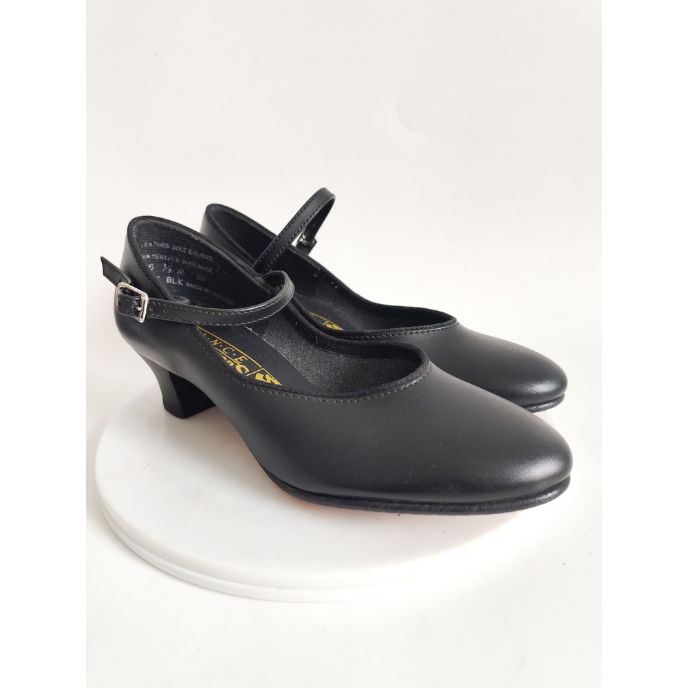 New Dance Shoes 5.5 Leather Sole Black Mary Jane Salsa Theater Spin Closed Toe